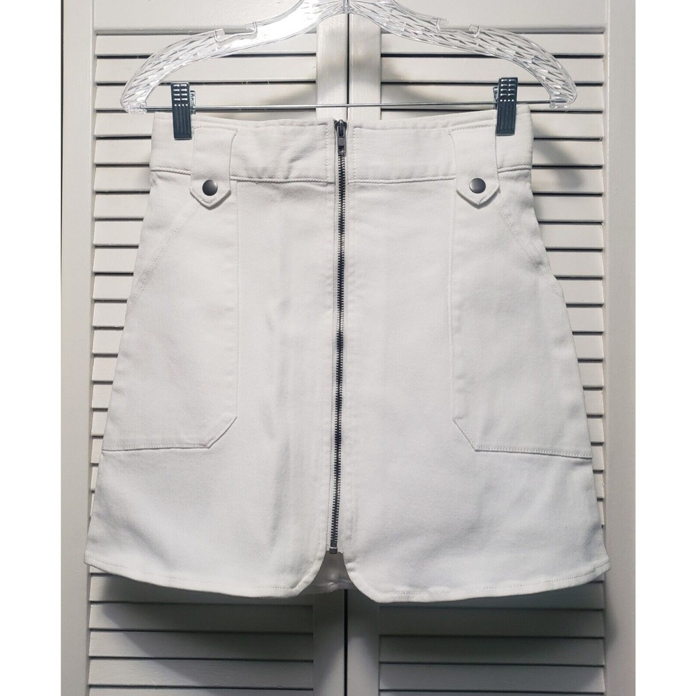 The Fifth Label Denim Skirt Women's Size 6 White Full‎ Zip Mini Front Pockets
